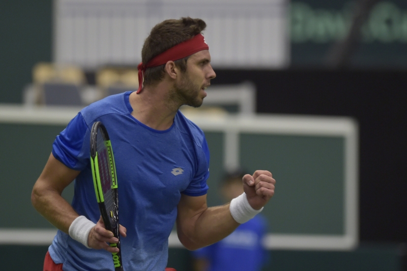 Jiří Veselý během utkání Davis Cupu s Nizozemskem.