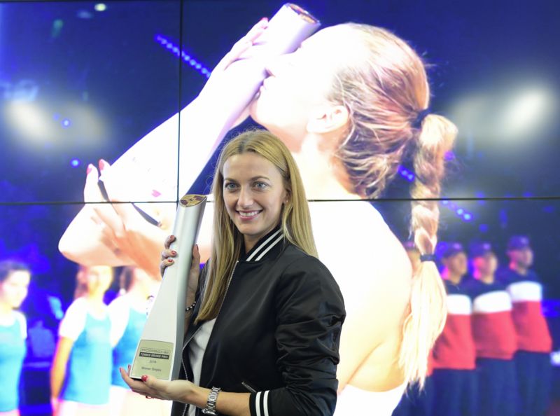 Tenistka Petra Kvitová vystoupila 29. dubna 2019 v Praze na tiskové konferenci po vítězství na turnaji ve Stuttgartu.