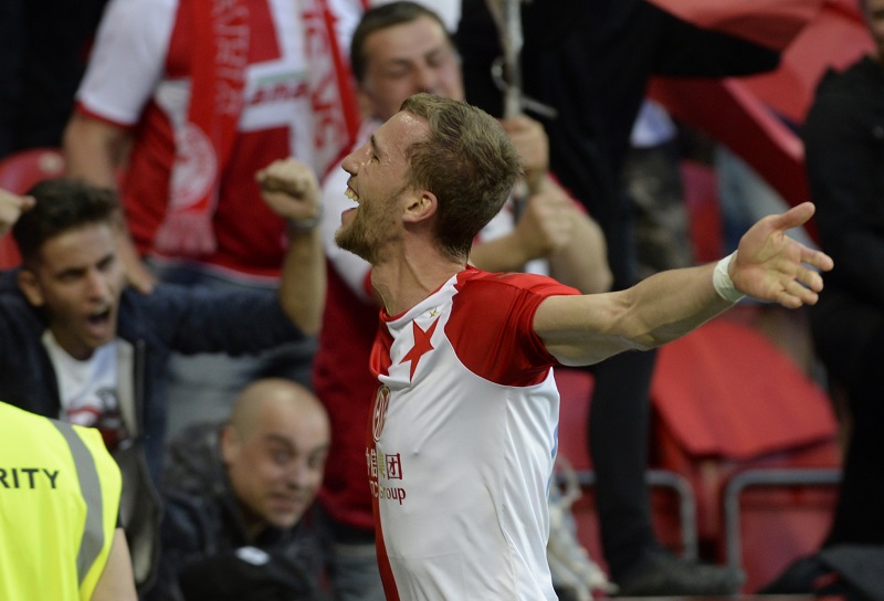 Fotbalista pražské Slavie Tomáš Souček a jeho radost (ilustrační foto).