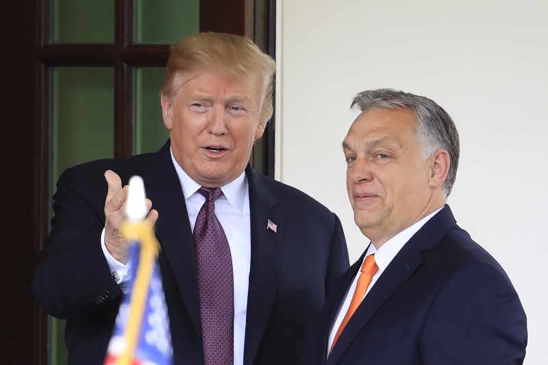 Donald Trump (vlevo) přivítal v pondělí v Bílém domě maďarského předsedu vlády Viktora Orbána.