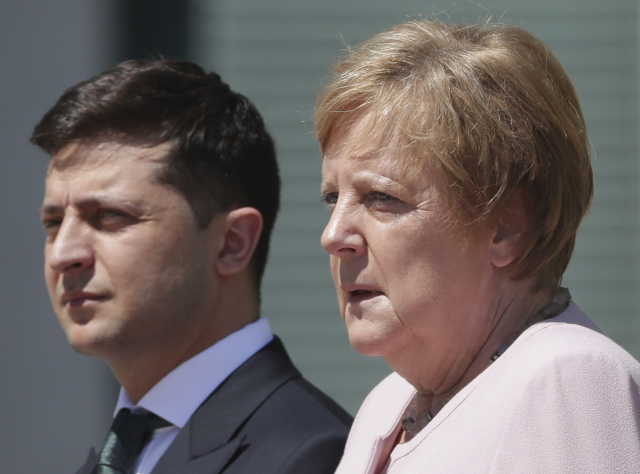 Německá kancléřka Angela Merkelová a ukrajinský prezident Zelenský.