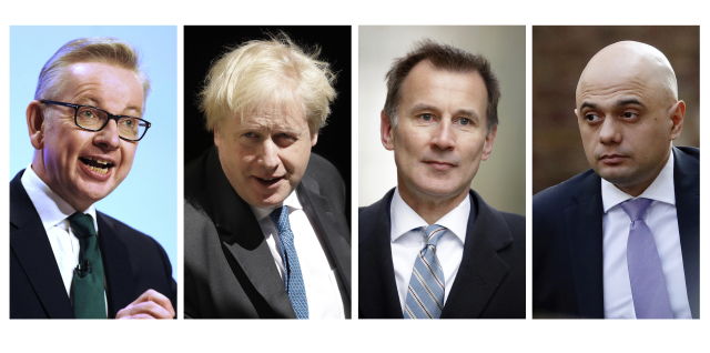 Zleva: Michael Gove, Boris Johnson, Jeremy Hunt, Sajid Javid.