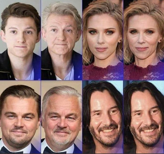 Pozměněné fotografie slavných herců prostřednictvím aplikace FaceApp.