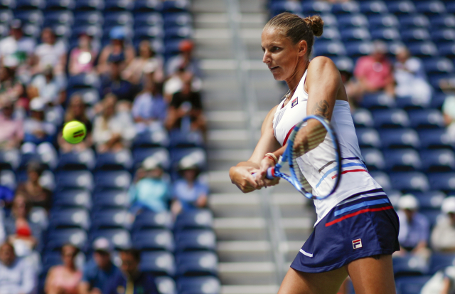Karolína Plíšková během utkání prvního kola US Open.