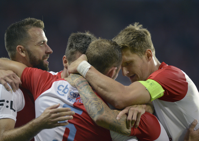 Radost fotbalistů Slavie. 
