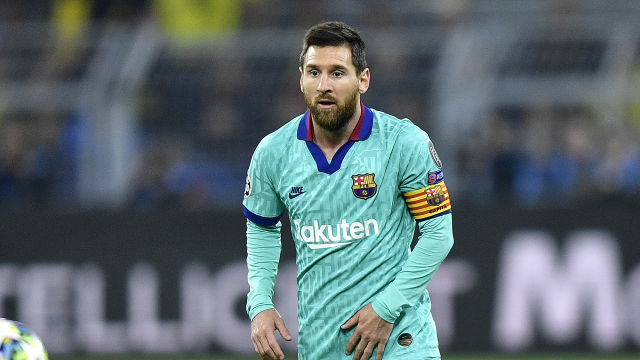 Lionel Messi při utkání Ligy mistrů v dresu Barcelony.