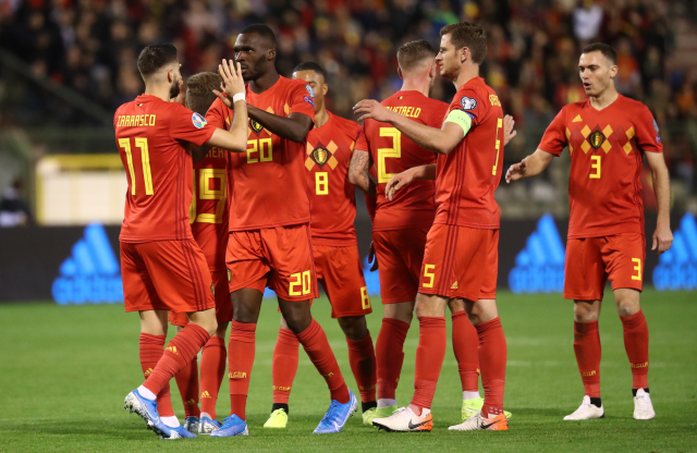 Radost fotbalistů Belgie po gólu.