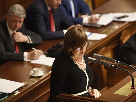 Ministryně financí Alena Schillerová (za ANO) obhajuje státní rozpočet.