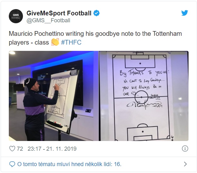 Mauricio Pochettino se s hráči Tottenhamu rozloučil originálně Mauricio Pochettino se s hráči Tottenhamu rozloučil originálně
