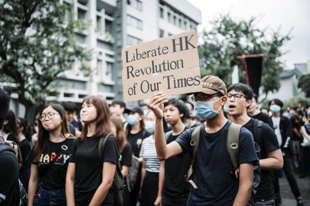 Protestující studenti v Hongkongu.