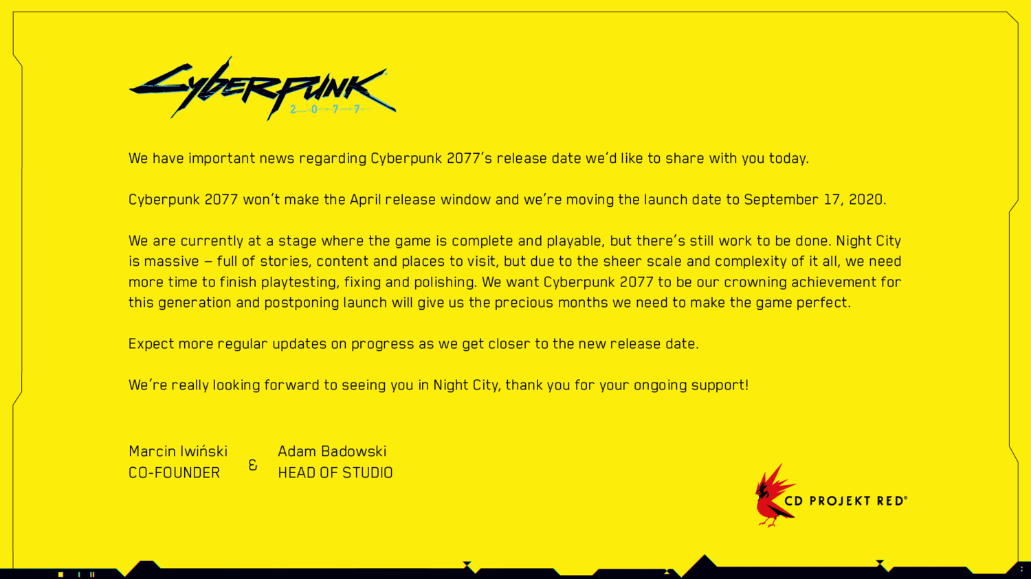 Velmi očekávaný Cyberpunk 2077 od autorů Zaklínače hlásí dlouhé zpoždění