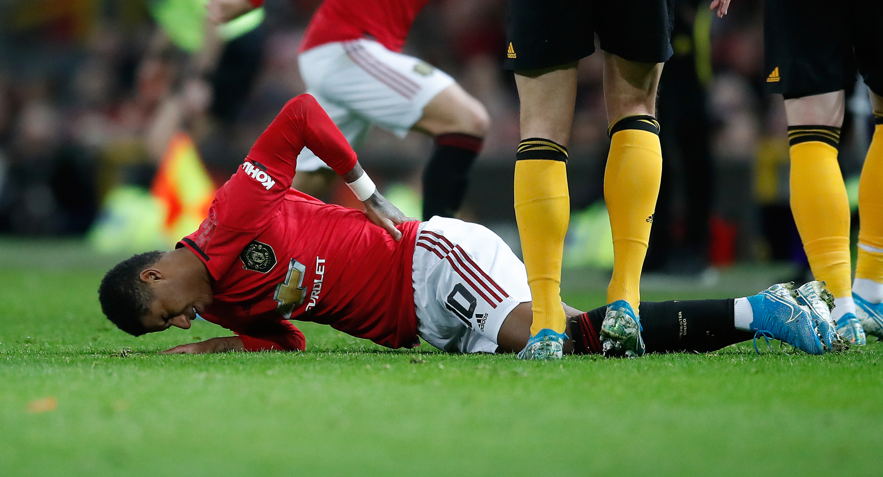 Zraněný útočník Manchesteru United Marcus Rashford.