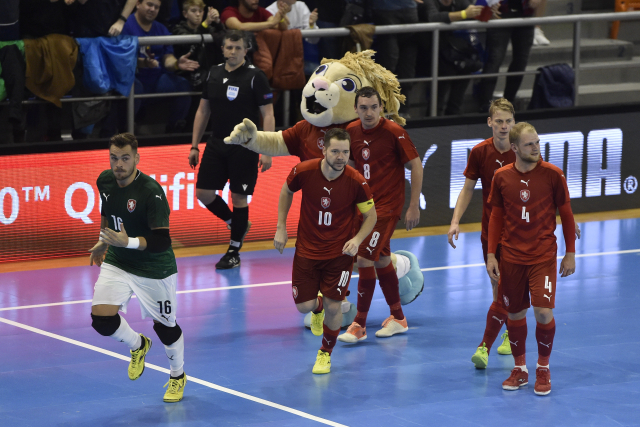 České republiky se radují z vítězství. Zleva brankář Ondřej Vahala, kapitán Michal Seidler, Matěj Slováček, David Drozd a Radim Záruba.