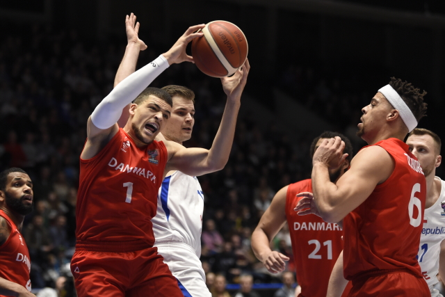Fotografie z utkání skupiny C kvalifikace o postup na ME mezi Českem a Dánskem.