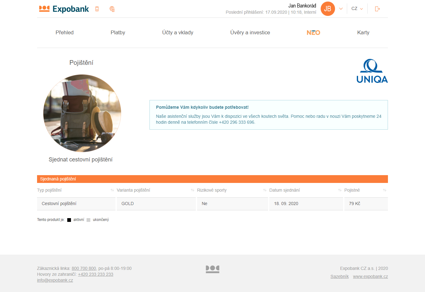 Cestovní pojištění od Expobank.