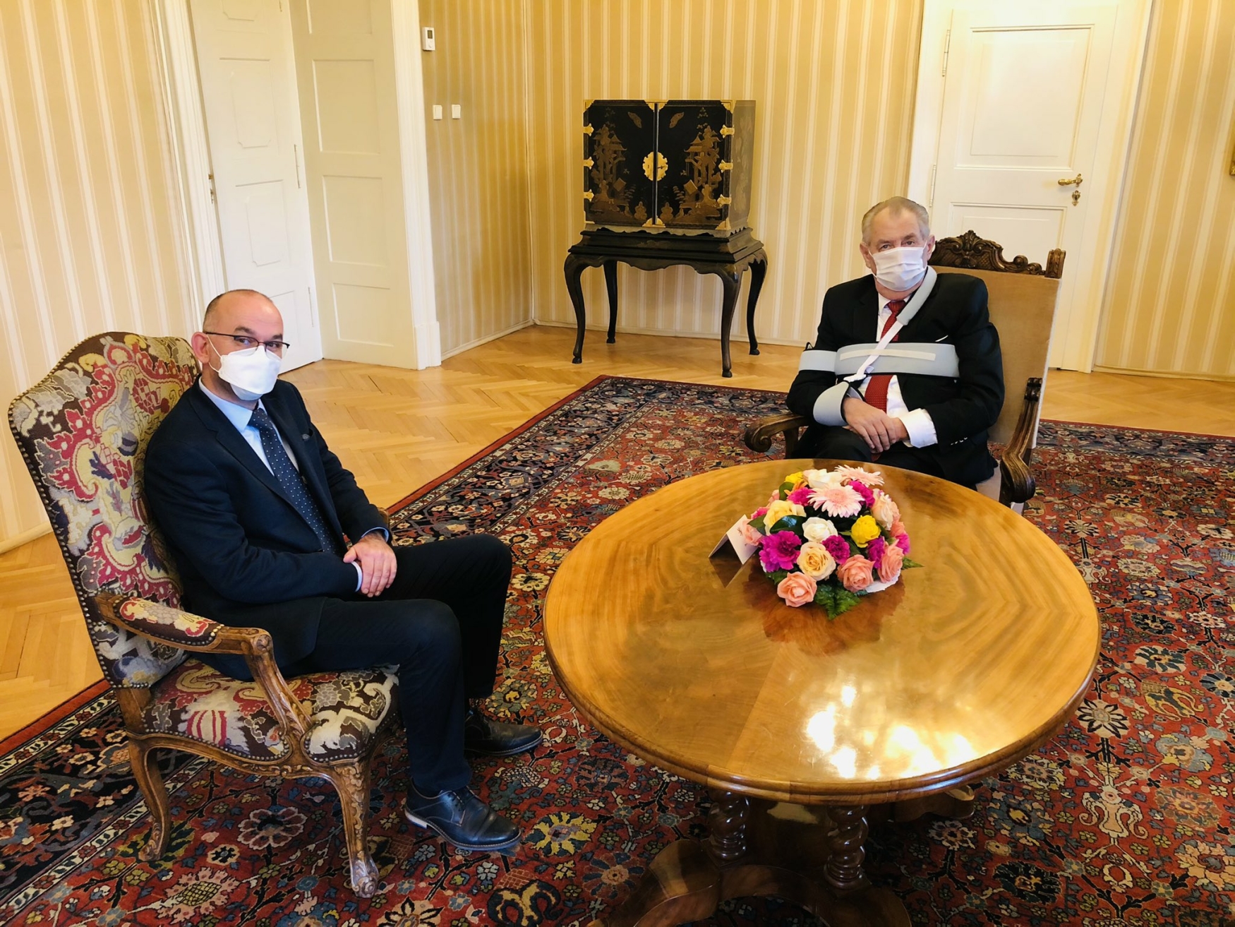 Nový ministr zdravotnictví Jan Blatný na schůzce s prezidentem Milošem Zemanem.