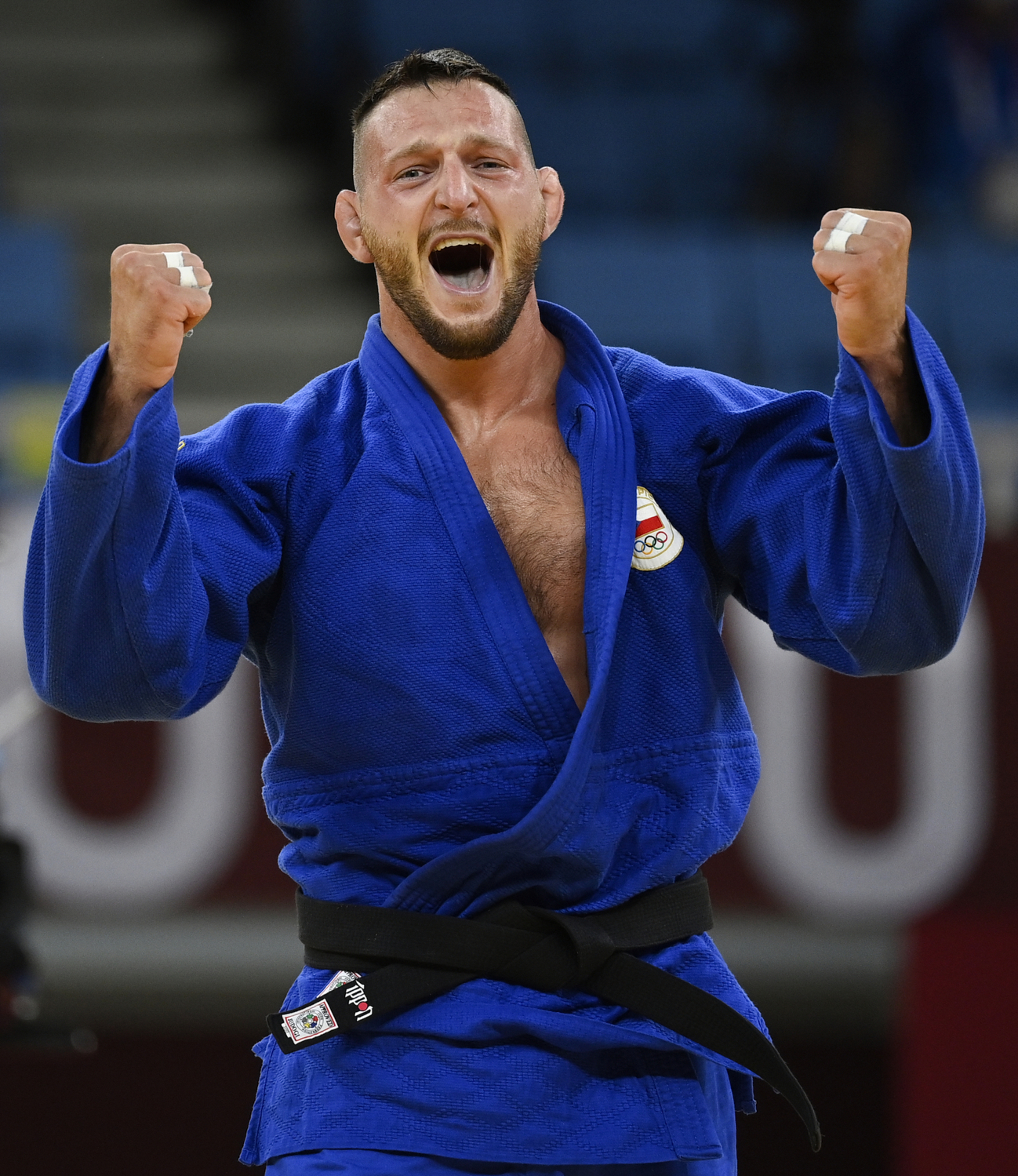 Letní olympijské hry Tokio 2020, 30. července 2021. Judo, nad 100 kg muži, finále. Lukáš Krpálek z ČR, který porazil Gurama Tušišviliho z Gruzie.