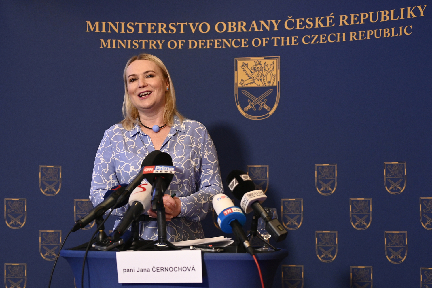 Ministryně obrany Jana Černochová (ODS) na tiskové konferenci 10. ledna 2022 v Praze představila priority svého resortu.