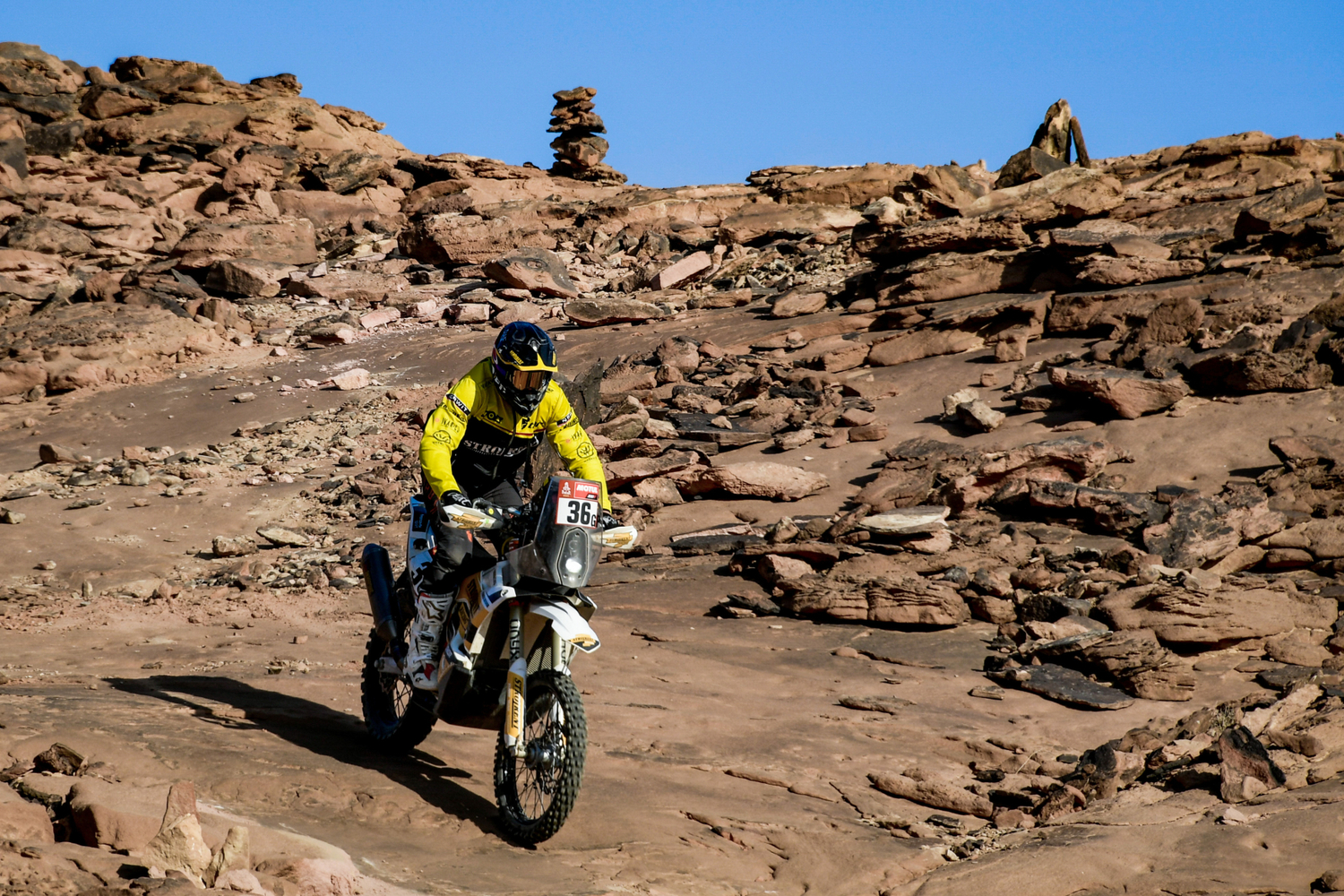 Český motocyklový závodník Jan Brabec na Rallye Dakar. 