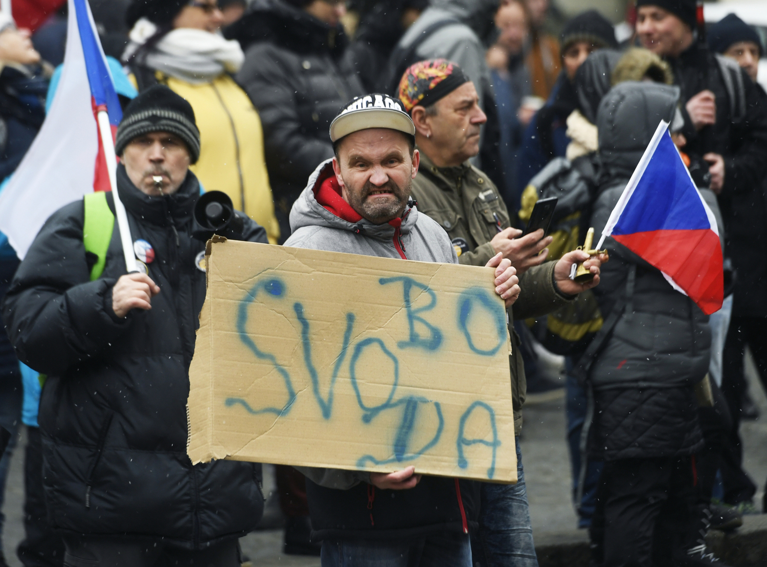 Demonstrace organizovaná iniciativou Chcípl PES (únor 2022).
