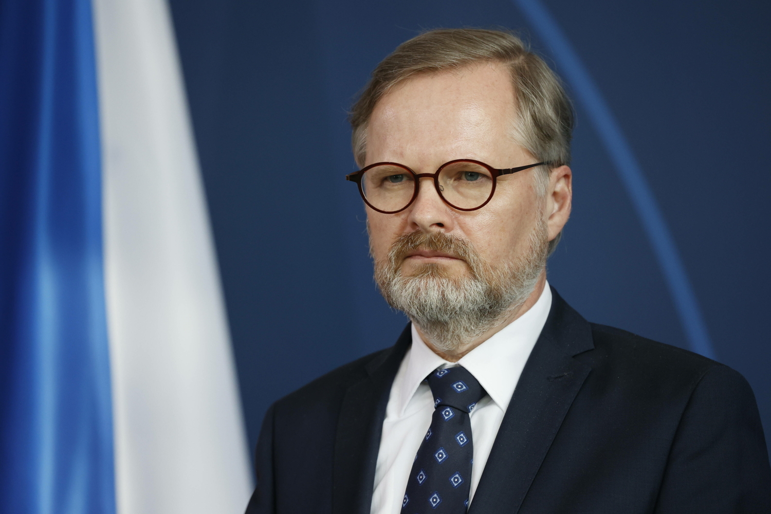 Premiér Petr Fiala (ODS).