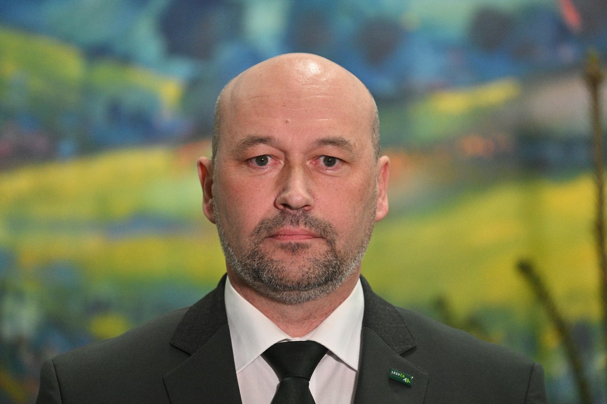 Nový ředitel státního podniku Lesy ČR generální Dalibor Šafařík na tiskové konferenci, 29. listopadu 2022, Praha.