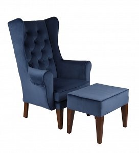 Křeslo "ušák" Chesterfield s taburetem.