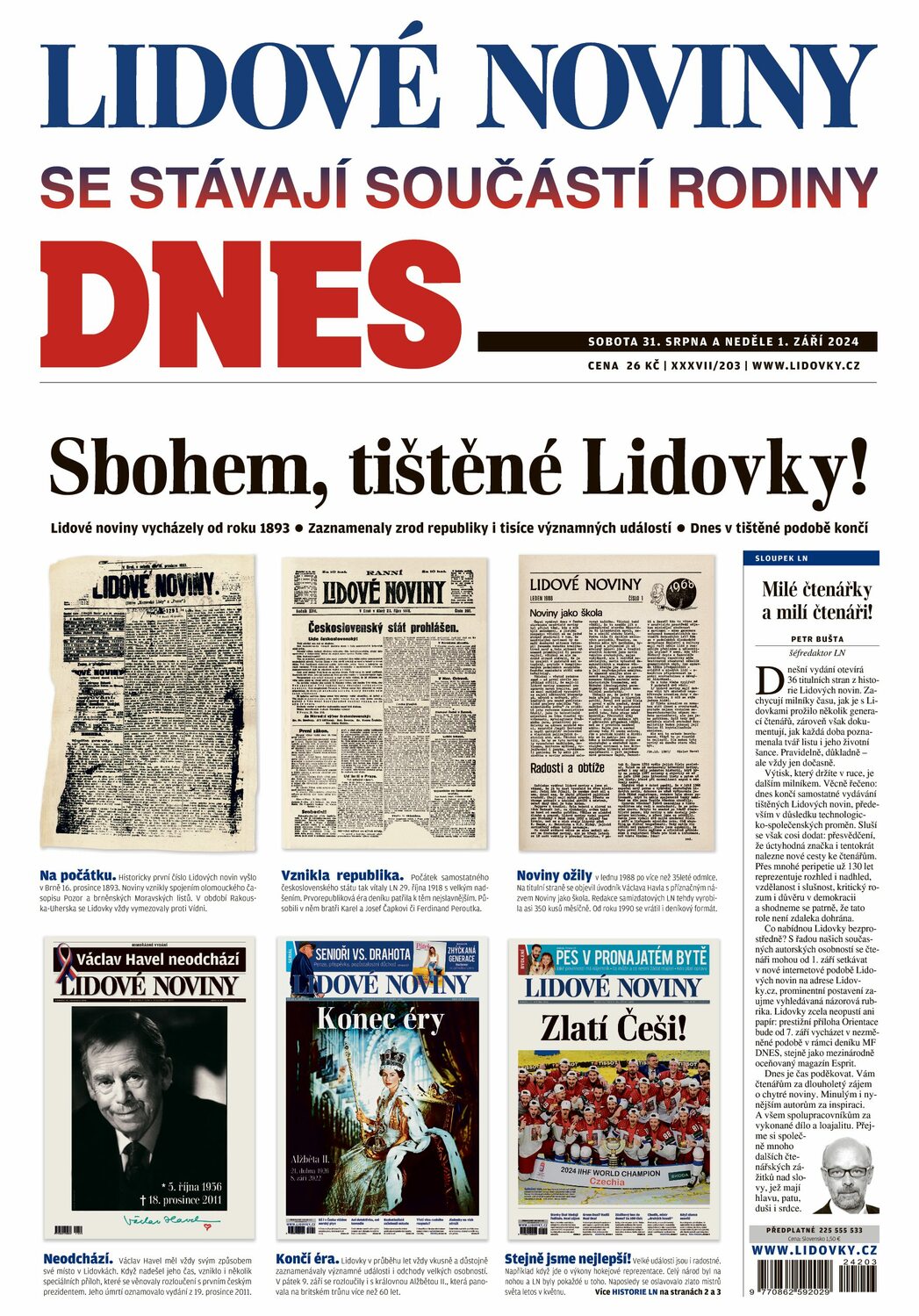 Končící Lidové noviny otiskly 36 titulních stran ze své historie
