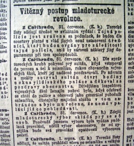 Pražsk&yacute; tisk se tureck&eacute; revoluci velmi věnoval.