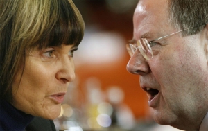 Steinbrück a šéfka švýcarské diplomacie Calmy-Reyová (montáž Blicku).