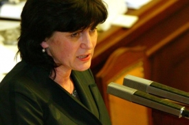 Olga Zubov&aacute; při projevu před hlasov&aacute;n&iacute;m o nedůvěře vl&aacute;dě.