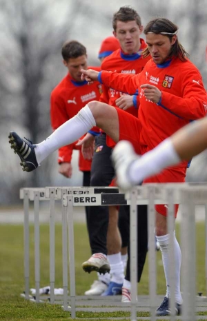 Momentka z tréninku českých fotbalistů.