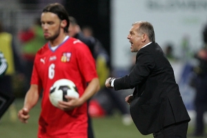 Trenér fotbalové reprezentace Petr Rada při utkání se Slovinskem.