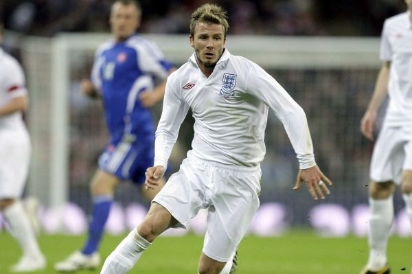 David Beckham v přátelském utkáni proti Slovensku.