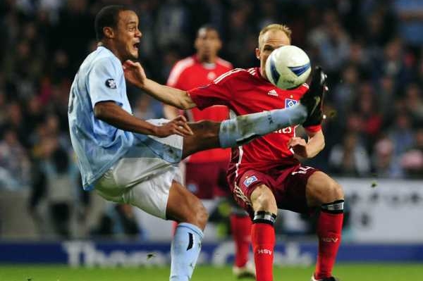 Momentka z utkání Manchester City - Hamburk.
