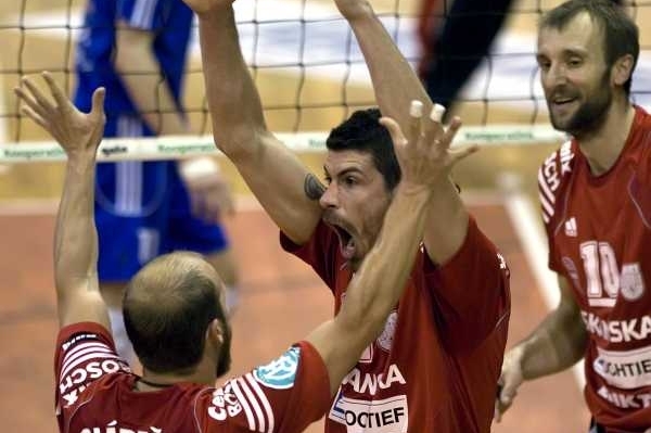 Radost volejbalistů Českých Budějovic. Radost volejbalistů Českých Budějovic.