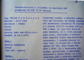 Charakteristika uchazeče o kandidátství v KSČ.