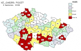 Oblasti s největším počtem případů jsou vyznačeny červeně.