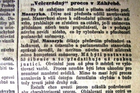Masaryk o velezr&aacute;dn&eacute;m procesu v Z&aacute;hřebě.