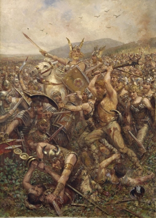 Vítězství Germánů nad Římany v roce 9 v představě malíře roku 1909.