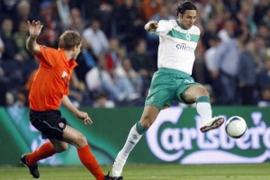 Momentka z finálového utkání Šachtar Doněck - Werder Brémy.