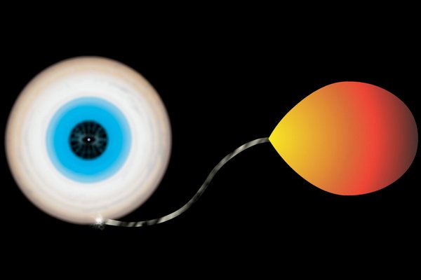 Neutronová hvězda pohlcuje hmotu sousední hvězdy a roztáčí se.