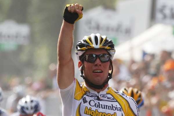 Mark Cavendish v reakci na vítzství v cílové rovince.