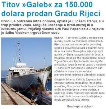 Článek o dražbě z deníku Novi list.