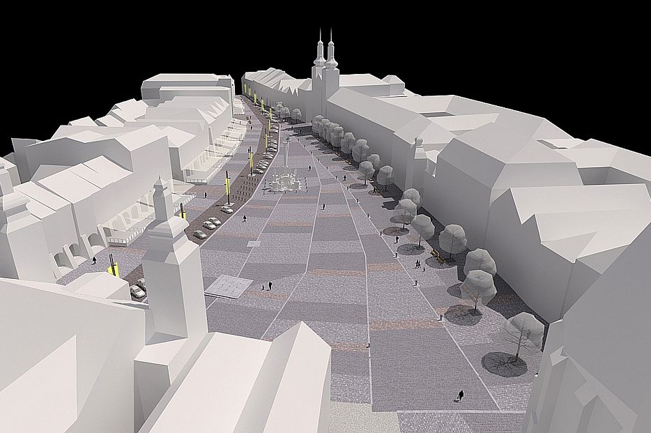 Nová podoba Velkého náměstí podle architekta Krejčíka.