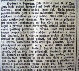 Předpověď počasí na červen 1909.