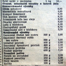 Ceny z roku 1989 (džemy, mražené výrobky).