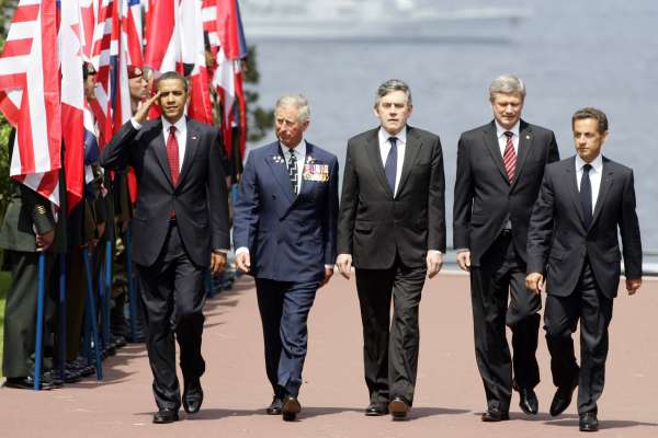 Obama s představiteli zemí-hlavních aktérů vylodění 1944.