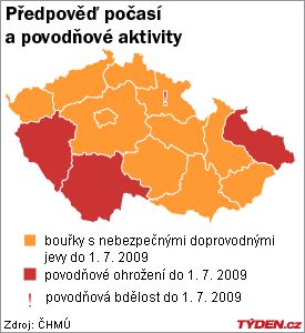 Bouřky se vyskytnou prakticky na celém českém území.
