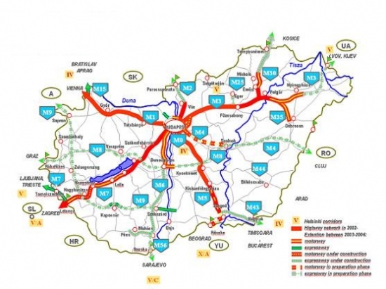 Mapa Maďarska.
